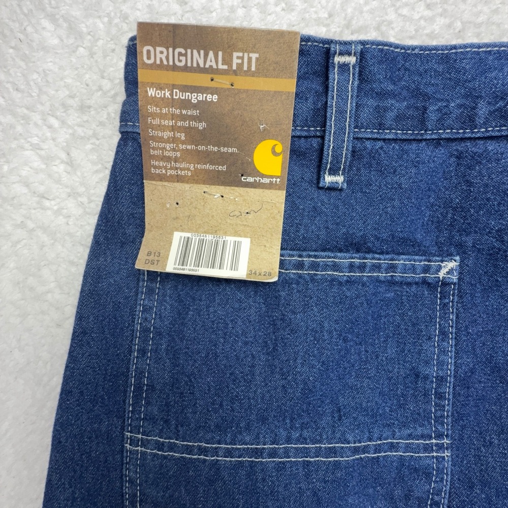 Carhartt Work Dungaree Denim Jeans Mens 34x28 B13 DST Darkstone NWT NOS